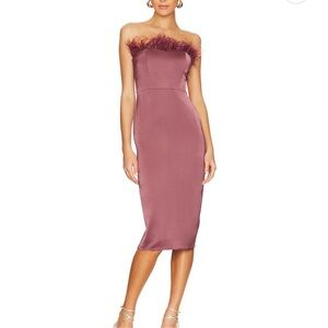 LPA Aurora Dried Rose Dress Strapless Feather Trim Party‎ Cocktail Dress Size XS